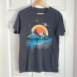 Curbside Clothing Graphic Tee S Women Camping Van Space Nature Charcoal Gorpcore